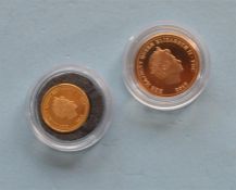 A 2012 quarter sovereign together with a 2012 half double head sovereign.