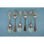 A group of six fiddle pattern Irish dessert spoons with rat tail bowls. London 1800. By WC.