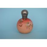 An attractive Burmese glass scent bottle decorated with flowers and butterflies, having lift off