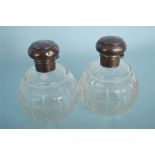 A pair of cut glass hinged top scent bottles. Birmingham. By L&S. Est. £60 - £80.