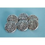 A set of six stylish buttons decorated with ladies. Chester. By T&S. Est. £30 - £40.