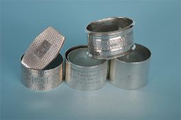 A group of various engine turned napkin rings. Various dates and makers. Approx. 145 grams. Est. £30
