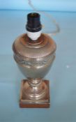 An electrical table lamp decorated with reeded swags on square base. Approx. 22 cms high. Sheffield.