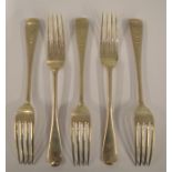 A set of five OE dessert forks. London. By GJ&DF. Approx. 260 grams. Est. £60 - £80.