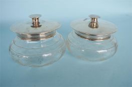 Two glass mounted powder jars with lift off covers. Birmingham. By C&G. Est. £60 - £70.
