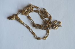 A 9ct fancy link necklace with ring clasp. Approx. 7 grams. Est. £40 - £50.