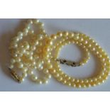 Two graduated strings of pearl beads. Est. £20 - £30.