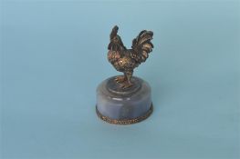 An attractive Russian silver gilt figure of a cockerel on grey agate circular base. Est. £450 - £