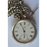 A heavy silver curb link watch chain together with a silver pocket watch. Est. £40 - £50.