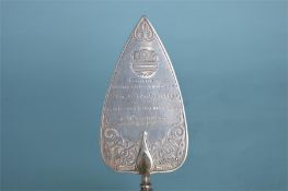 A good presentation trowel with scroll decoration and ivory handle. Sheffield 1863. By HW & Co. Est.