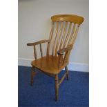 A good Pine splat back Windsor chair on turned sup