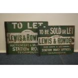 Two Lewis & Rowden For Sale signs. Est. £30 - £40.