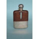 A silver and crocodile skin hip flask with hinged