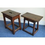 Two Antique Oak country stools with stretcher base