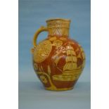 A good slipware Harvest jug decorated with ships,