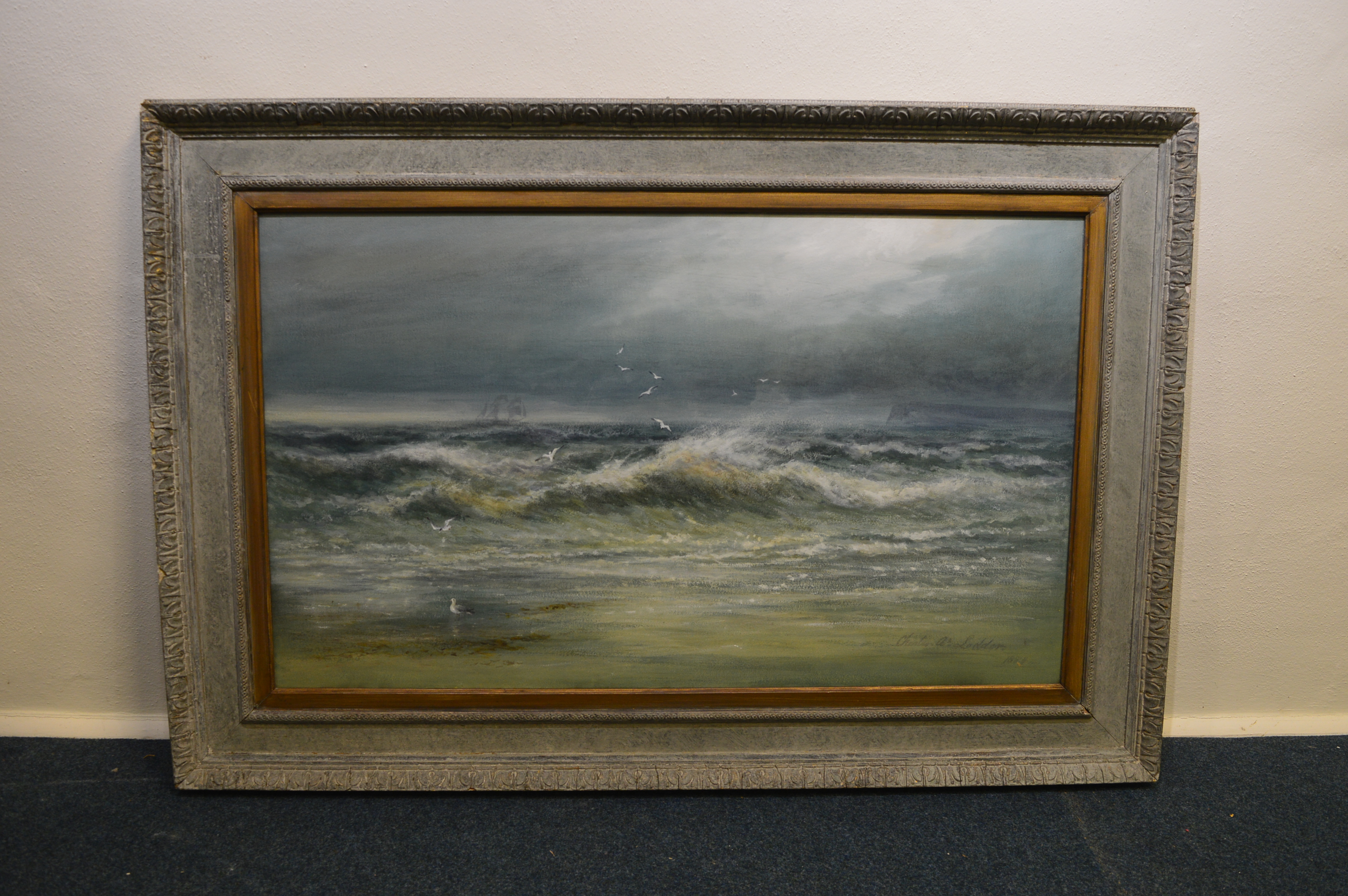 Charles A Ludder. A large seascape with sailing bo