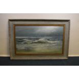 Charles A Ludder. A large seascape with sailing bo