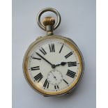 A large Goliath pocket watch with white enamelled dial. Est. £40 - £60.