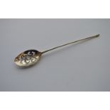 An Antique moat spoon; the bowl with pierced decor