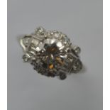 A good stylish single stone Art Deco diamond ring, with baguette cut shoulders in platinum band