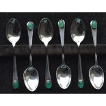 An unusual set of six boxed coffee spoons; finial