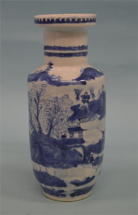 A small Chinese blue and white vase, the body deco
