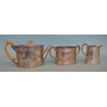A good engraved three piece tea service, engraved with flowers, scrolls and bead decoration. London.