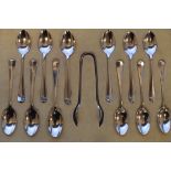 A box set of 12 OE rattail teaspoons and tongs. Sh