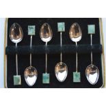 A cased set of six Continental teaspoons with agat