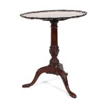An 18th century-style mahogany tripod table with pie-crust top, d. 60 cm Top split and other damage
