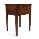 A Regency mahogany and strung side table with end carrying handles and a frieze drawer disguised