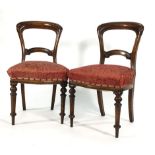 Two pairs of Victorian dining chairs on turned legs Wear commensurate with age, structurally sound