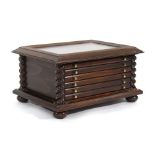 A collector's chest of five drawers with barley twist angles on bun feet, w. 51 cm  CONDITION
