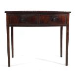 A Regency mahogany, crossbanded and strung side table of bow fronted form, w. 91 cm Stained, surface