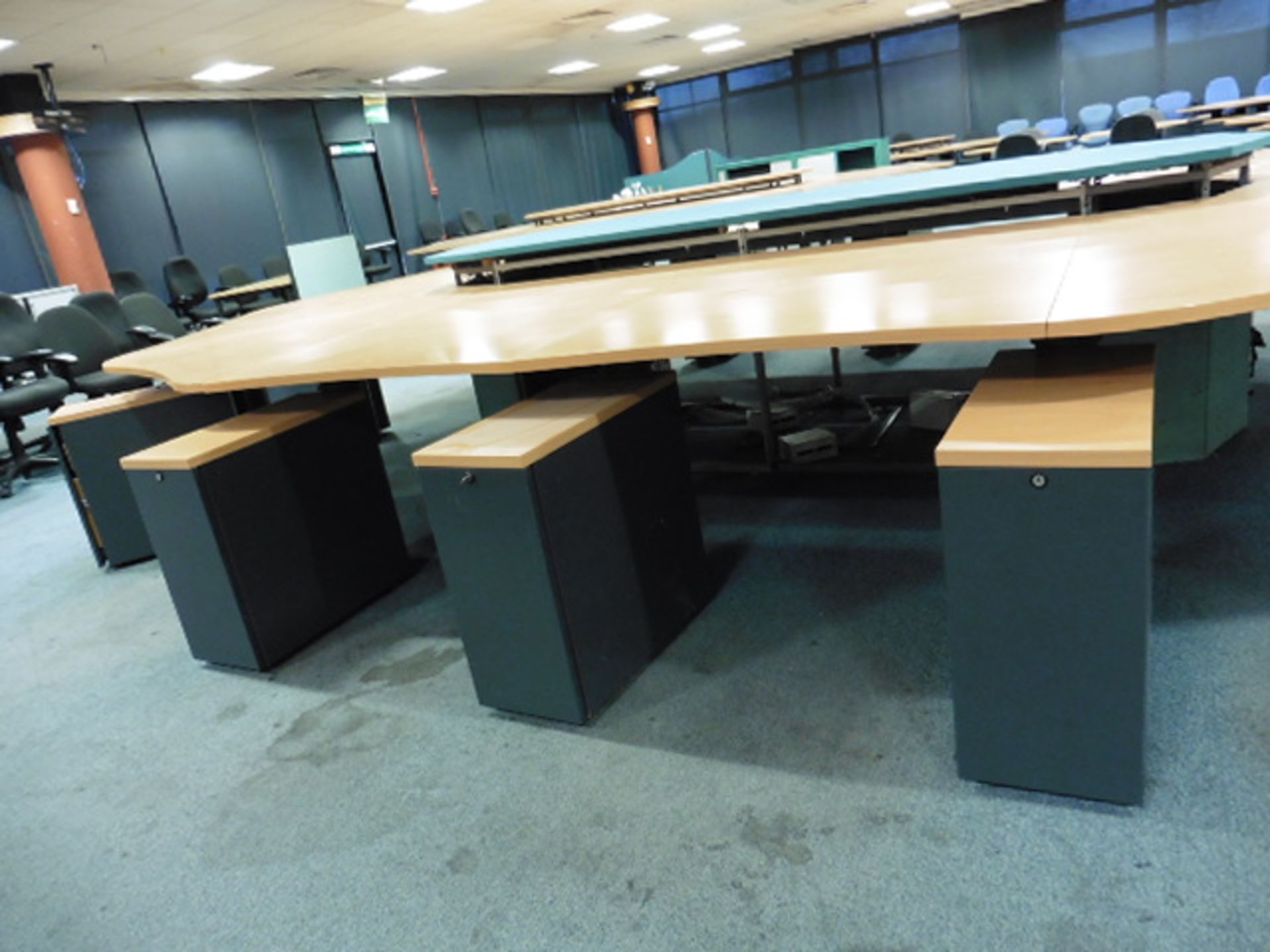 Call centre 12 station modular desk pod finished in beech and grey, comes with 12 free standing - Image 2 of 4