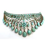 A gilt metal hair piece set turquoise  CONDITION REPORT: Some replacement turquoise, hair piece