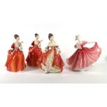 Four Royal Doulton figures consisting, HN3307 'Elaine', HN2229 'Southern Belle' and 2 x HN3970 '