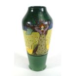 An Art Nouveau vase of slender baluster form decorated with a female figure and her geese, base with