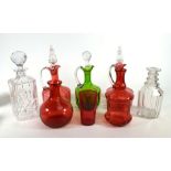 A pair of cranberry glass decanters and a further selection of useful glassware CONDITION REPORT:
