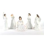 Five Royal Doulton figures consisting, HN3635 'Amanda', HN3733 'Christmas Angel', HN3727 '