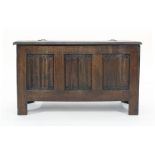An 18th century-style panelled oak coffer on straight stiles, l. 90 cm CONDITION REPORT: