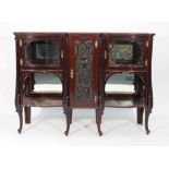 An Edwardian mahogany and glazed serpentine credenza on cabriole legs, w. 135 cm CONDITION REPORT: