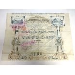 Share Certificate 1899 Les Tramways De Bologre. Certificate No. 09264 for 250 francs. Engraved