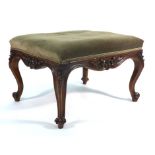 A Victorian mahogany and upholstered stool on four moulded cabriole legs  CONDITION REPORT: Old