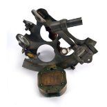 A brass sextant by Stanley of London together with a reproduction prismatic compass CONDITION