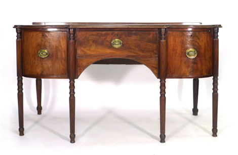 A George III mahogany bow fronted sideboard, the central drawer flanked by two doors on turned and - Image 3 of 3