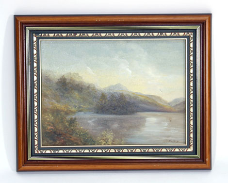 ...Gilbert (20th century),
Highland landscape,
signed,
oil on board, 
28.5 x 39 cm and two others by