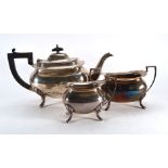 A silver three piece tea service, Walker & Hall, 1958-60, 42 ozs CONDITION REPORT: Typical wear