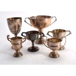 A group of six miniature silver trophy vases, various dates and makers, max h. 8.5 cm, 7.5 ozs