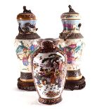 A pair of Chinese crackle glaze vases and covers, h. 28.5 cm, on stands, together with a modern
